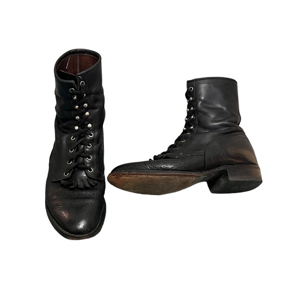 Larry Mahan Vintage Leather Lace up Ankle Boots Size 9.5 EE Western - Picture 1 of 15